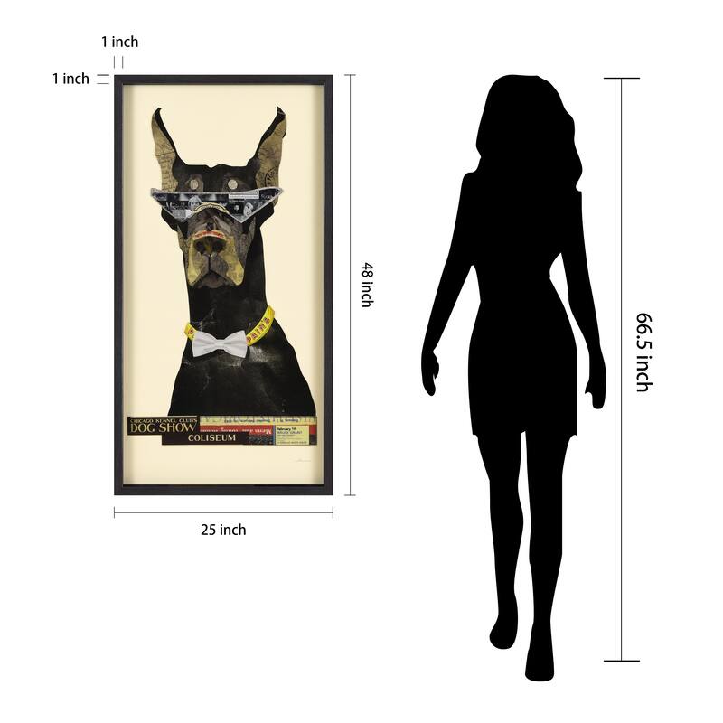 Empire Art "Doberman Pinscher" Alex Zeng's dimensional collage, under glass & a black shadow box frame
