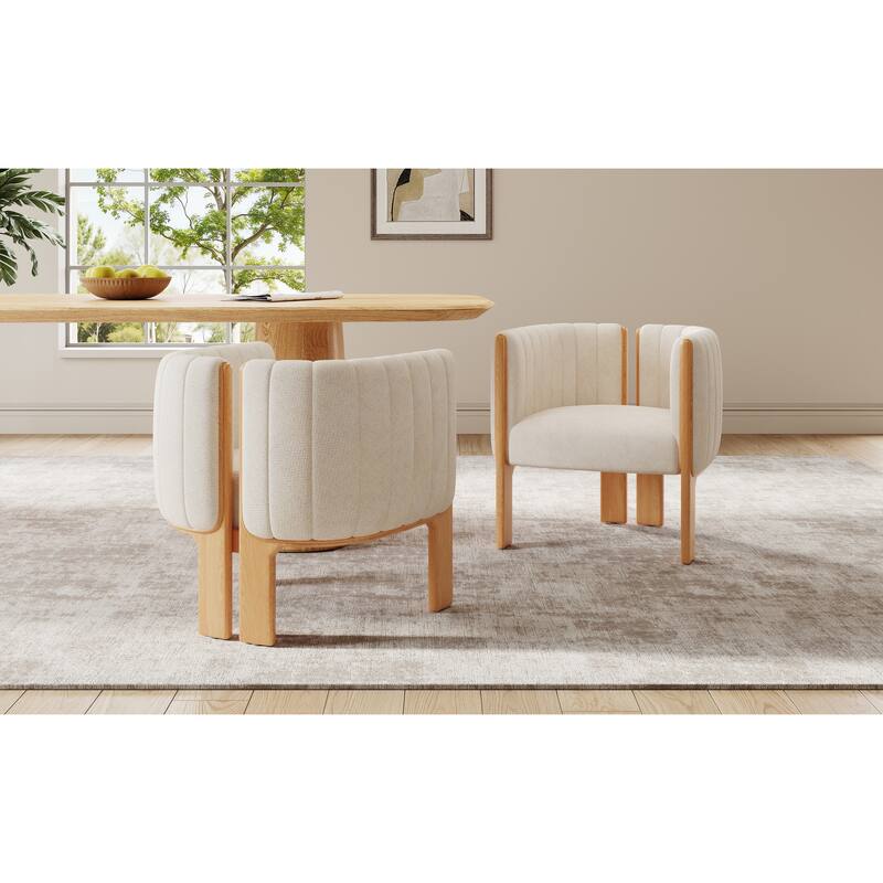 Fabric Upholstered Dining Chairs Set of 2, Ergonomic Kitchen Side Chairs, Accent Chairs with Rubber Wood Frame