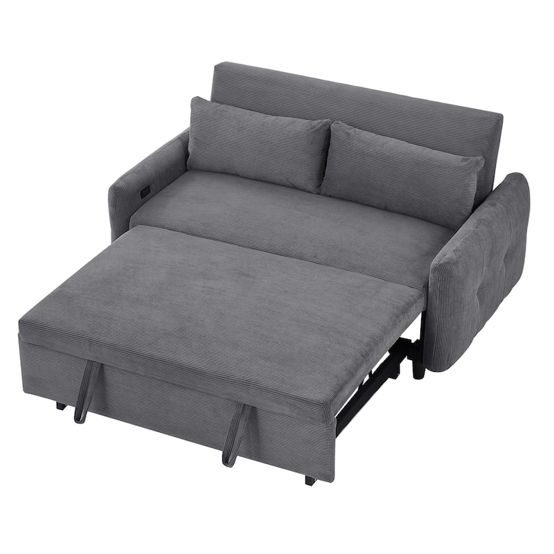 Pull-Out Sofa Bed Convertible Couch 2 Seat Loveseat Sofa Modern Sleeper Sofa With Two Throw Pillows And Usb Ports