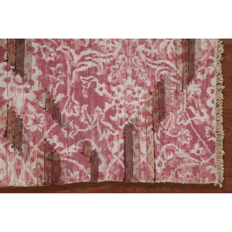 Abstract Oriental Accent Rug Handmade Pink Wool Carpet - 2'8"x 4'10"