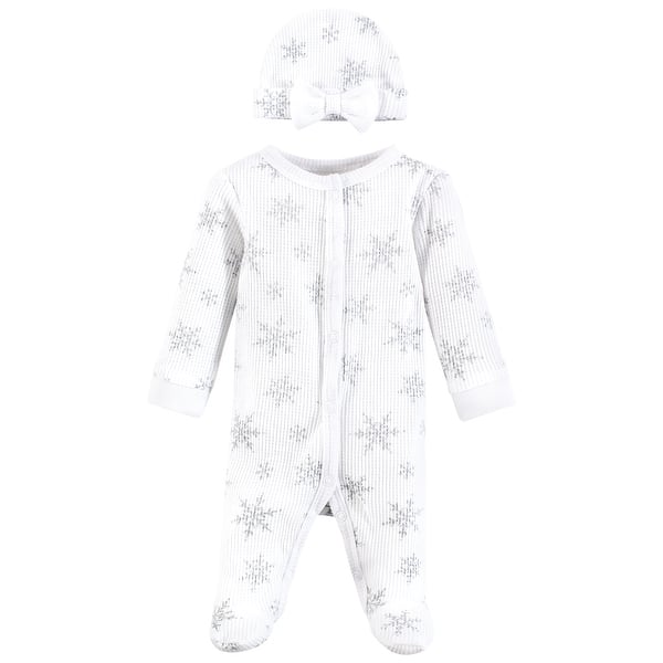 slide 1 of 1, Hudson Baby Girls Thermal Preemie Sleep and Play and Cap, Snowflake, Preemie - Snowflake Preemie - Snowflake