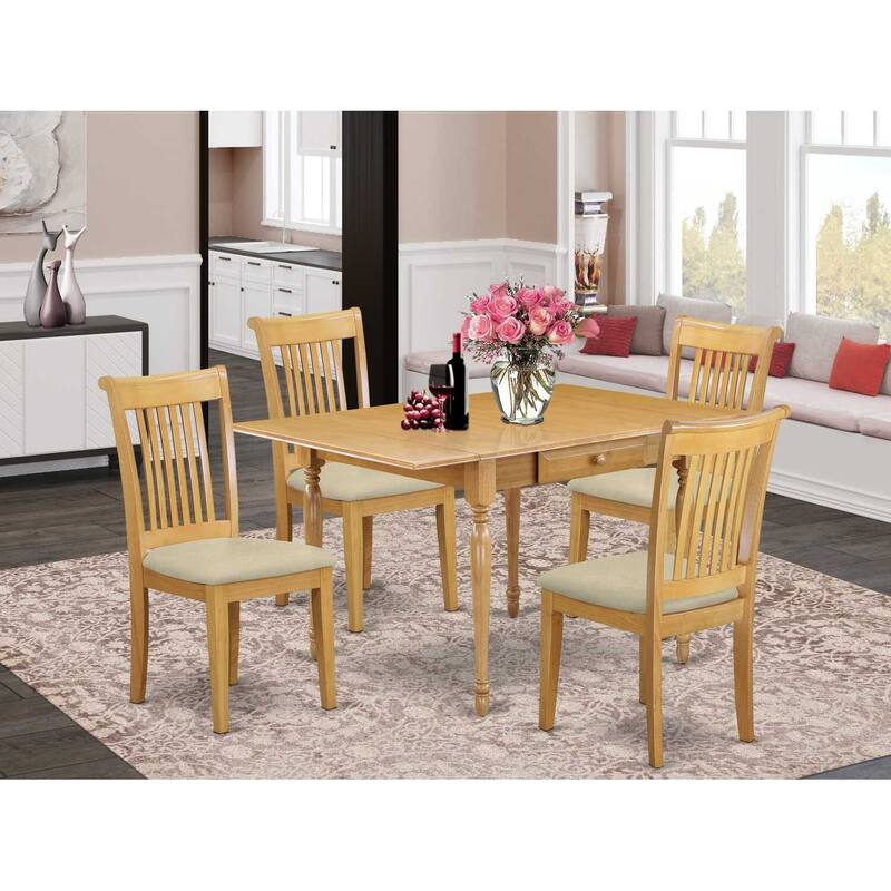 5-Piece Natural Oak Finish Solid Wood Top Dining Room Set (Seats-4)