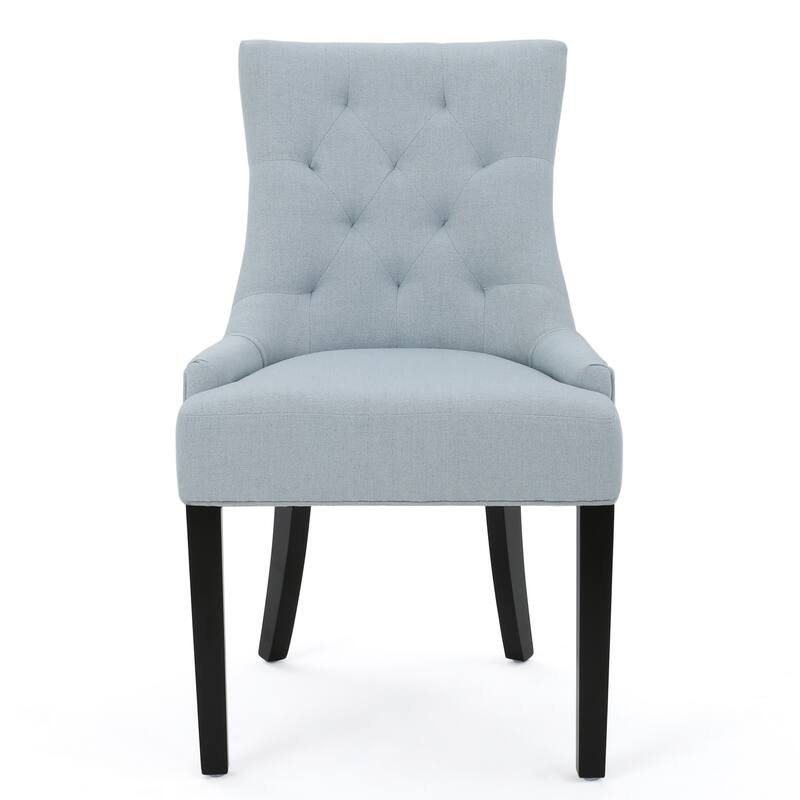 Chen Dining Chair Set of 2, Espresso Wood, Light Blue Button Tufted