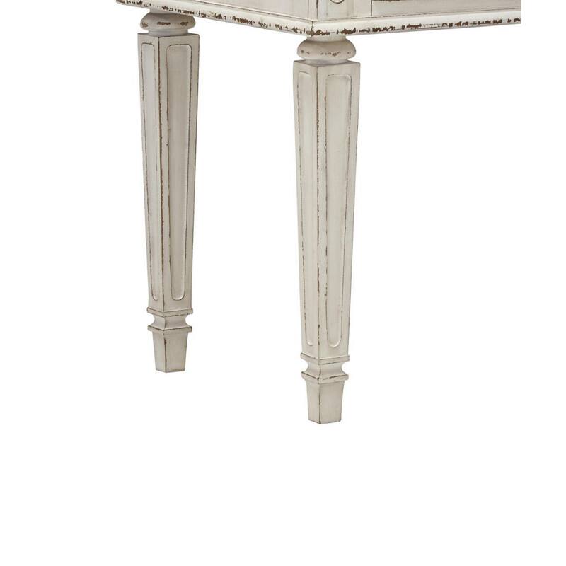 Antiqued Wooden Mirror Stool Set with Square Tapered Legs, White and Brown