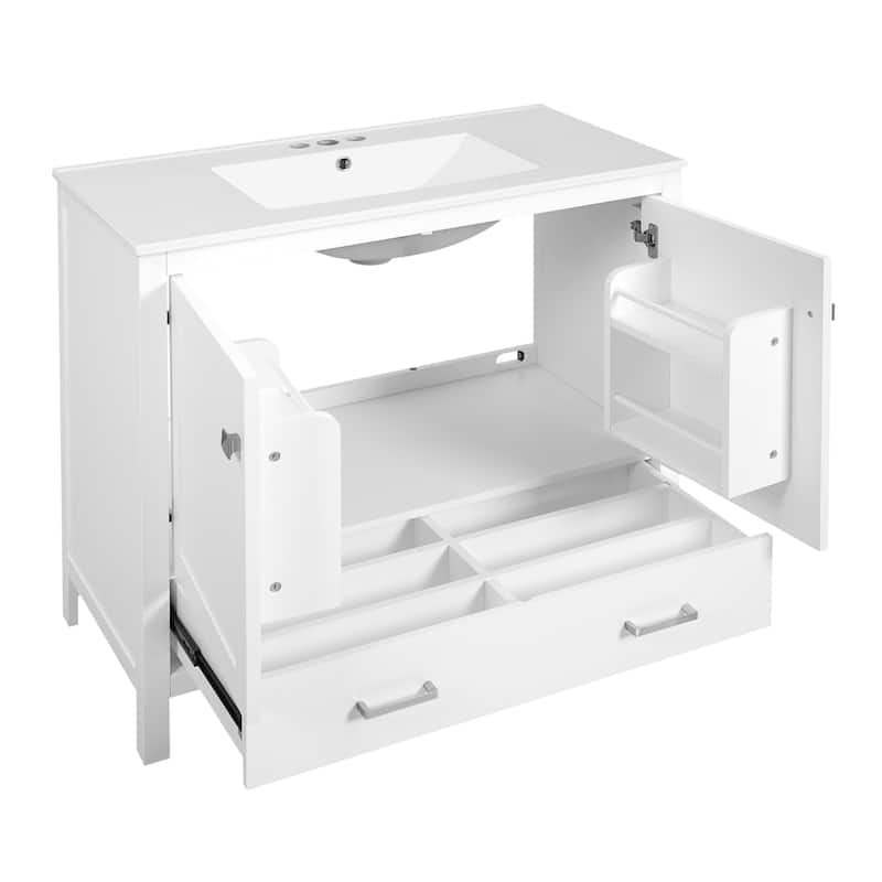 Bathroom Vanity with Ceramic Sink, Storage Cabinet with Soft-Close Doors and Drawer, Bathroom Vanities with Storage Shelves