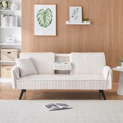 White Corduroy Sofa for Living Room and Bedroom, 72x39x31 inches