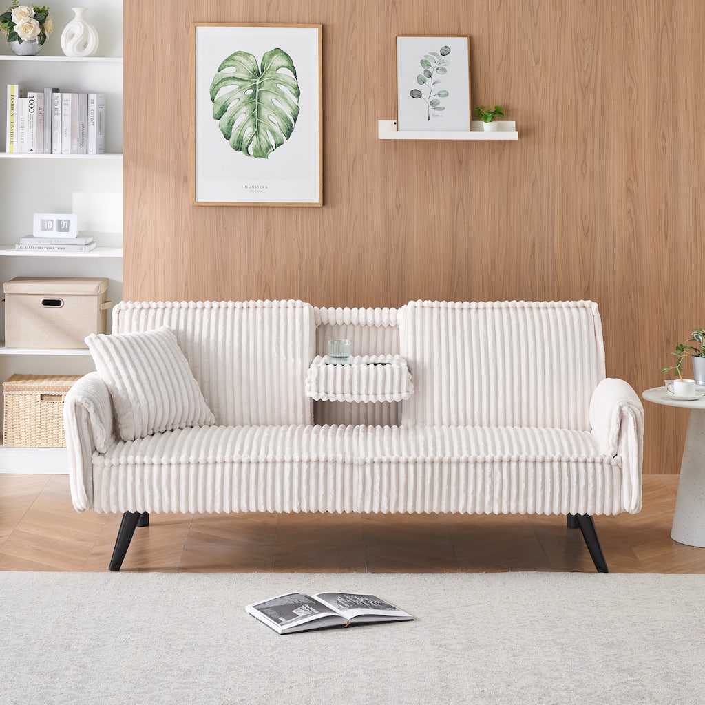 White Corduroy Sofa for Living Room and Bedroom, 72x39x31 inches