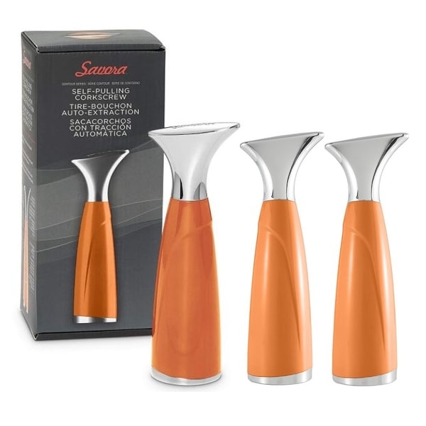 3 Pack Savora Stainless Steel Self Pulling Wine Opening Corkscrew - Persimmon Orange - Persimmon Orange