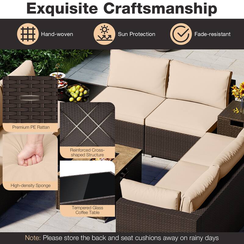 Gymax 12 PCS Outdoor Patio Wicker Sectional Sofa Set w/ 32'' Propane