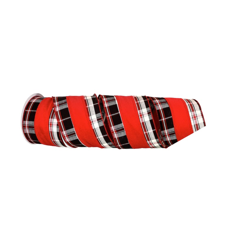 4"X10y Check Edge Stripe Wired Ribbon - 4" x 10 Yards