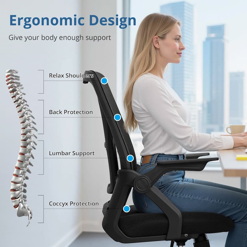 VECELO Translucent Mesh Office Chair with 360° Swivel Adjustable Height 90° Lifting Armrests for Home Office & Gaming Chair