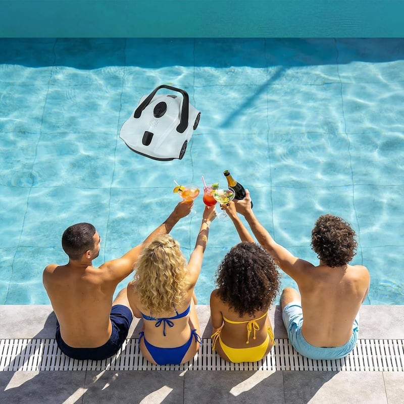 Cordless Pool Cleaner Robotic, Pool Vacuum for Inground Pools Up to 860 Sq.ft, White - N/A