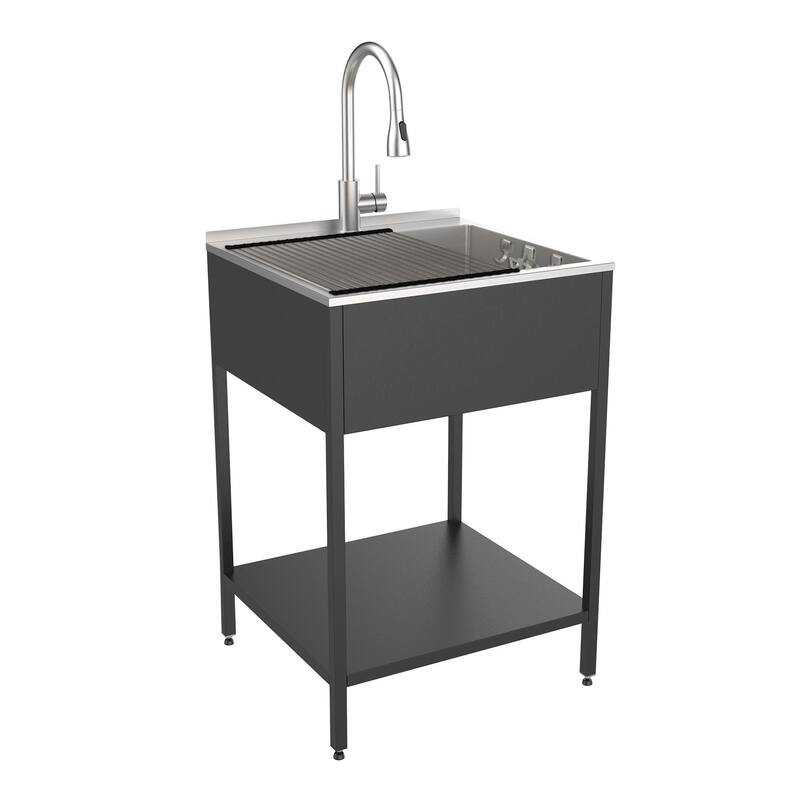 Transolid 24-in W x 22-in D x 35-in H Laundry Sink/Wash Stand All-in-One Kit - 24-in x 22-in - Black