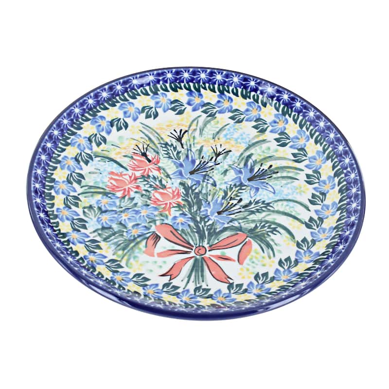Blue Rose Polish Pottery Ceramika Artystyczna Dessert Plate - Day Lily Bouquet