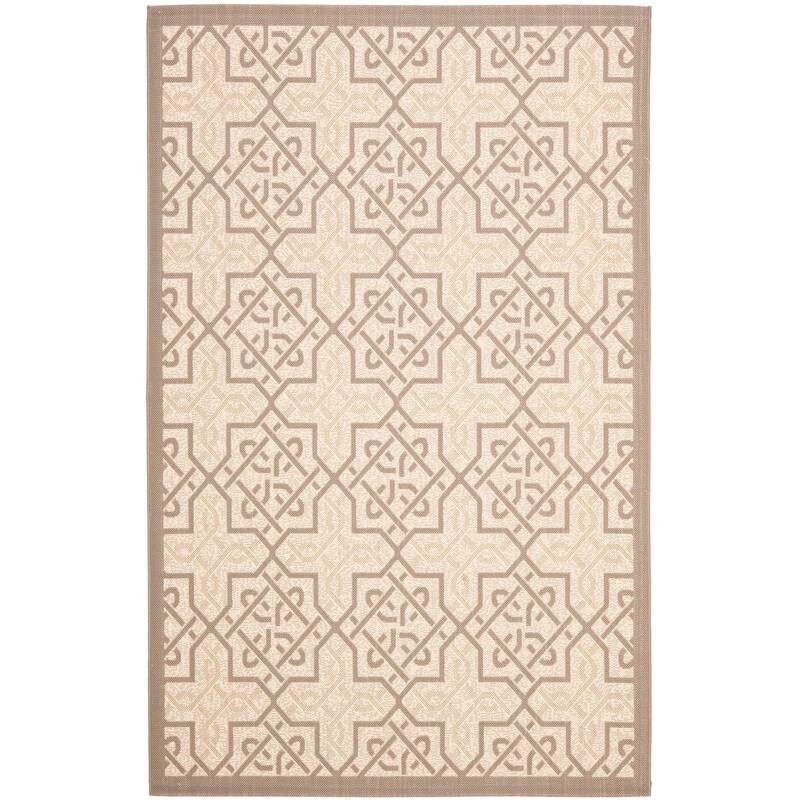 SAFAVIEH Courtyard Liisbet Indoor/ Outdoor Waterproof Patio Backyard Rug - 5'3" x 7'7" - Beige/Dark Beig