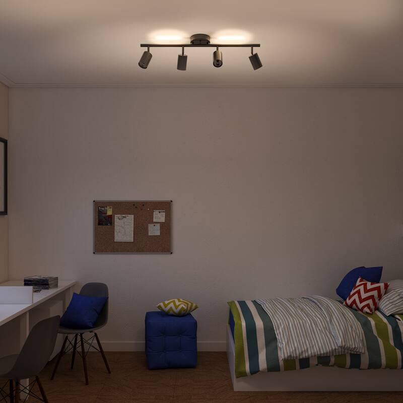 30" 4-Light Matte Black Track Light LED Night Light Pivoting Heads - 5"