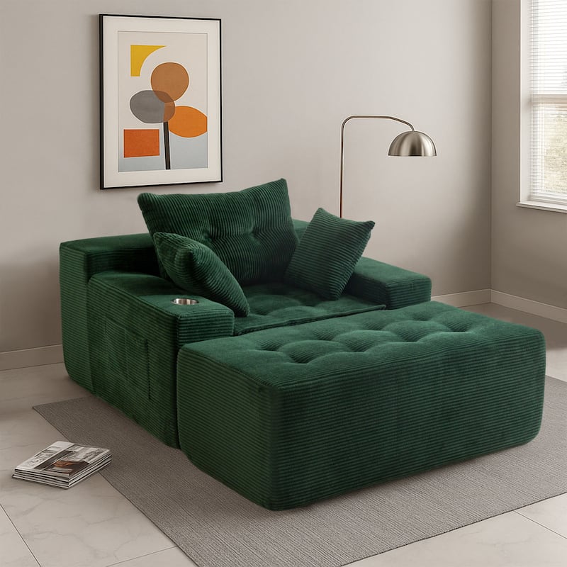 Corduroy Upholstered Memory Foam Sofa With Ottoman Upholstered Bean Bag Couch - 48.4"Lx67.7"Wx24.4"H