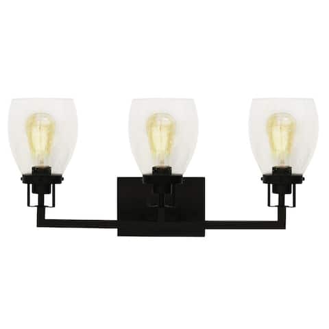Jordan 3-Light Vanity Light in Matte Black Finish with Clear Seeded Glass Shades - 22 x 10.9 x 6.7