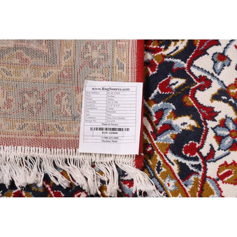 Floral Red Kashan Turkish Area Rug Machine Made Carpet - 9'6" x 12'6"