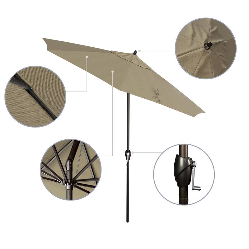 California Umbrella 7.5' Round Crank Lift Auto Tilt 8 Rib Aluminum Patio Umbrella, Bronze Finish, Olefin Royal Blue Fabric