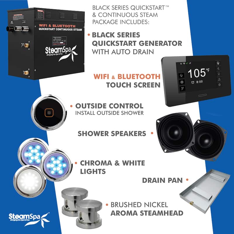 Black Series Wifi and Bluetooth 12kW Steam Bath Generator Package