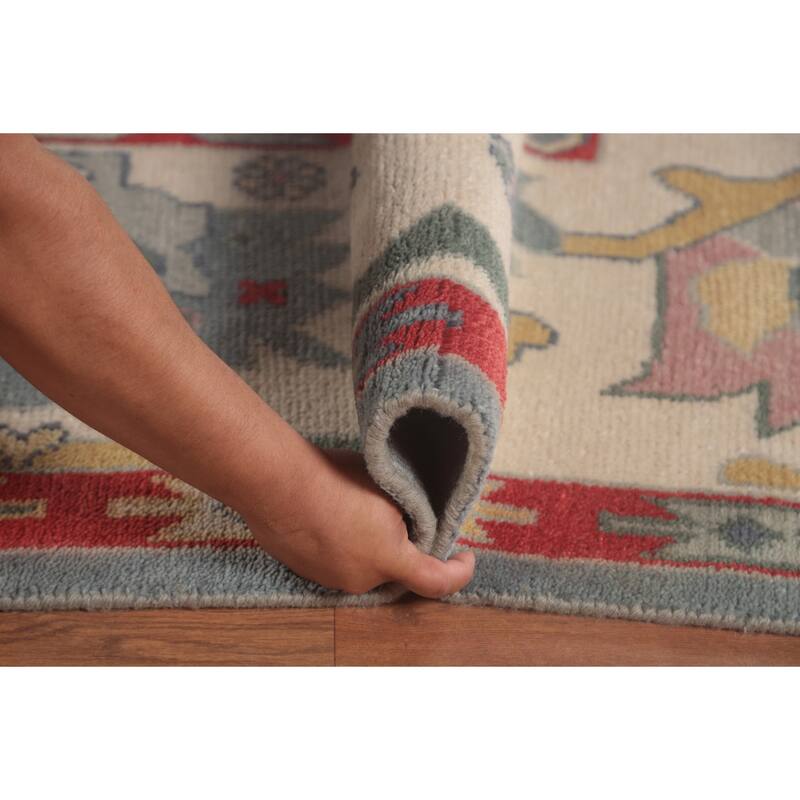 Light Blue Oushak Area Rug Hand-Knotted Transitional Wool Carpet - 9'1" x 11'9"