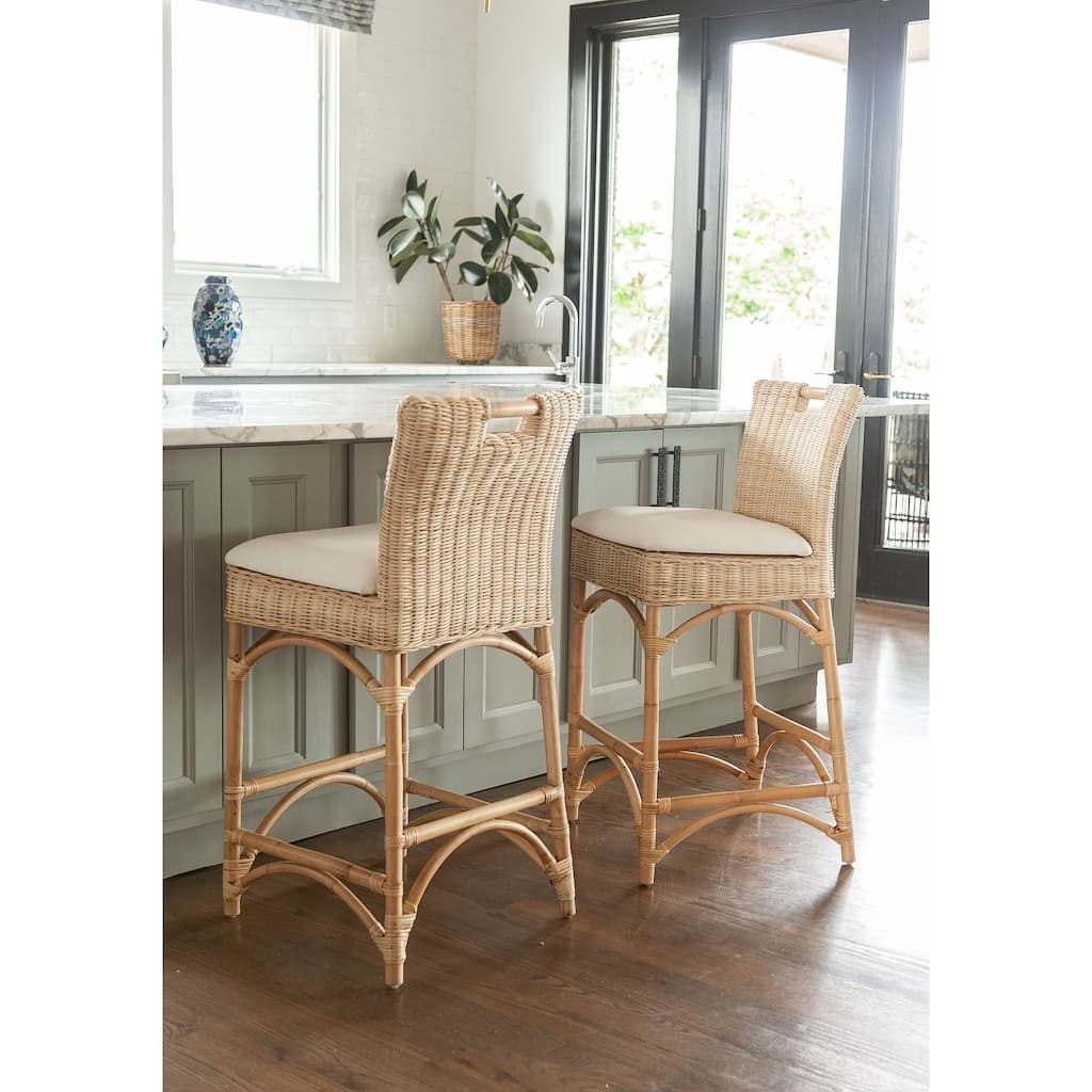 Handmade Natural Rattan Cushioned Bar Stool by East at Main