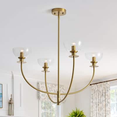 Modern 4-Light Cup Shape Clear Glass Arc Metal Chandelier - 29.7 in