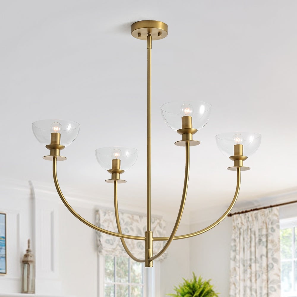 Modern 4-Light Cup Shape Clear Glass Arc Metal Chandelier - 29.7 in