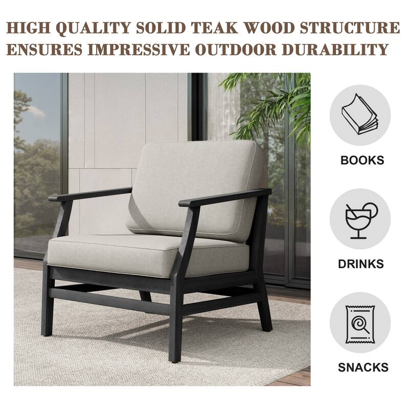 Teak Outdoor Patio Club Chairs Loveseat with Cushions