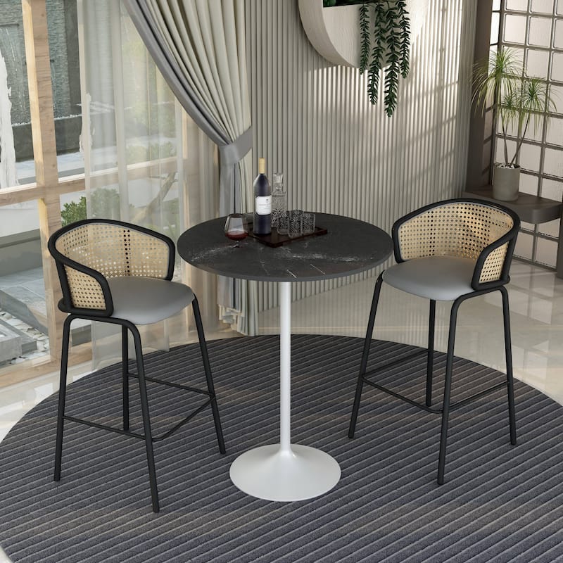 LeisureMod Verve 36" Round Dining Table with MDF Wood TableTop and White Steel Base for Kitchen & Dining Room