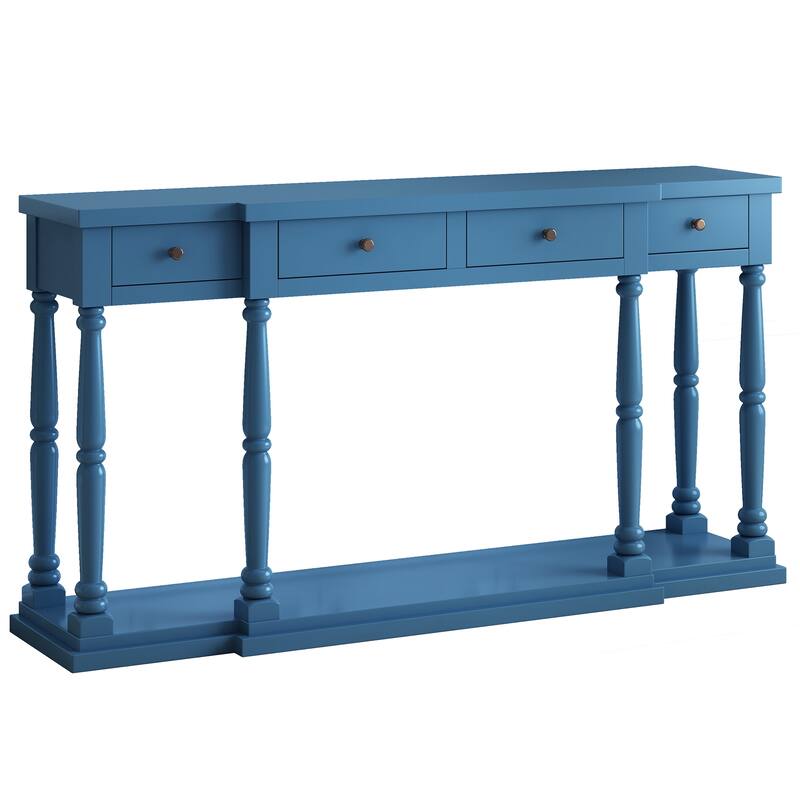 Retro Console Table with 4 Front Facing Storage Drawers and 1 Shelf