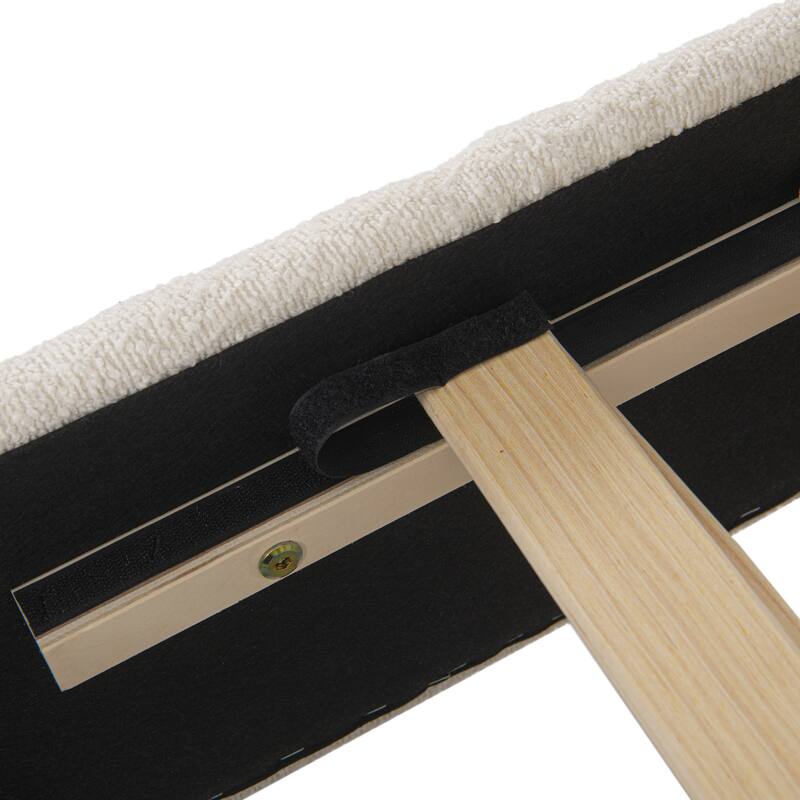 King Boucle Upholstered Platform Bed, Curved Design Headboard, Chic Beige Tone