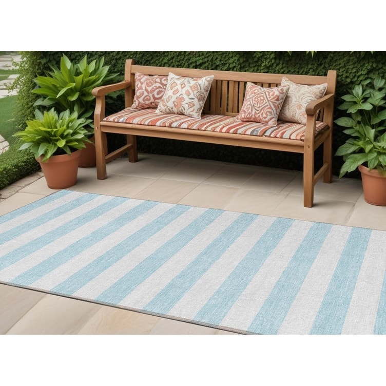 Alro Stripe Weather Resistant Classic Meets Modern Runner Outdoor Rug - 8' Runner - Blue