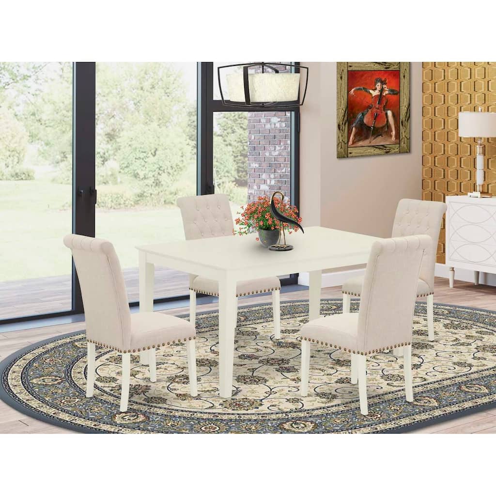 HomeStock 5-Pc Linen White Finish Solid Wood Top - Rectangular Dining Room Set - Seats 4