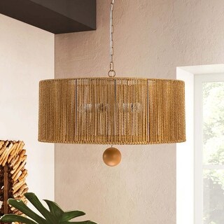 4 - Light Modern Farmhouse Boho Classic 24" Drum Handwoven Chandelier - 23.62"W x 11.81"H