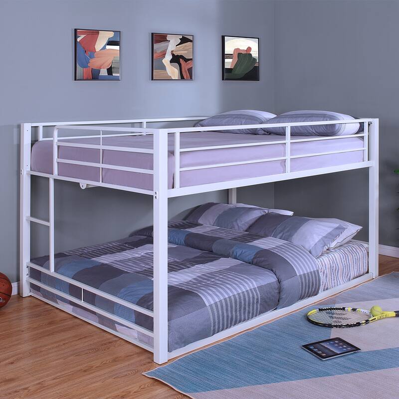 Drella Transitional Metal Bunk Bed with Ladder by Furniture of America - Full over Full - White powder coating