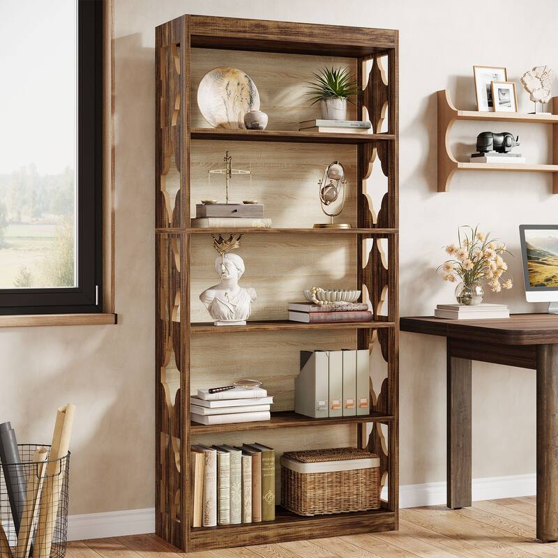 6 Tier Bookshelf and Bookcase, 70 Inch Wooden Display Shelving Unit for Living Room /Bedroom - 11.81"D x 31.5"W x 70.47"H