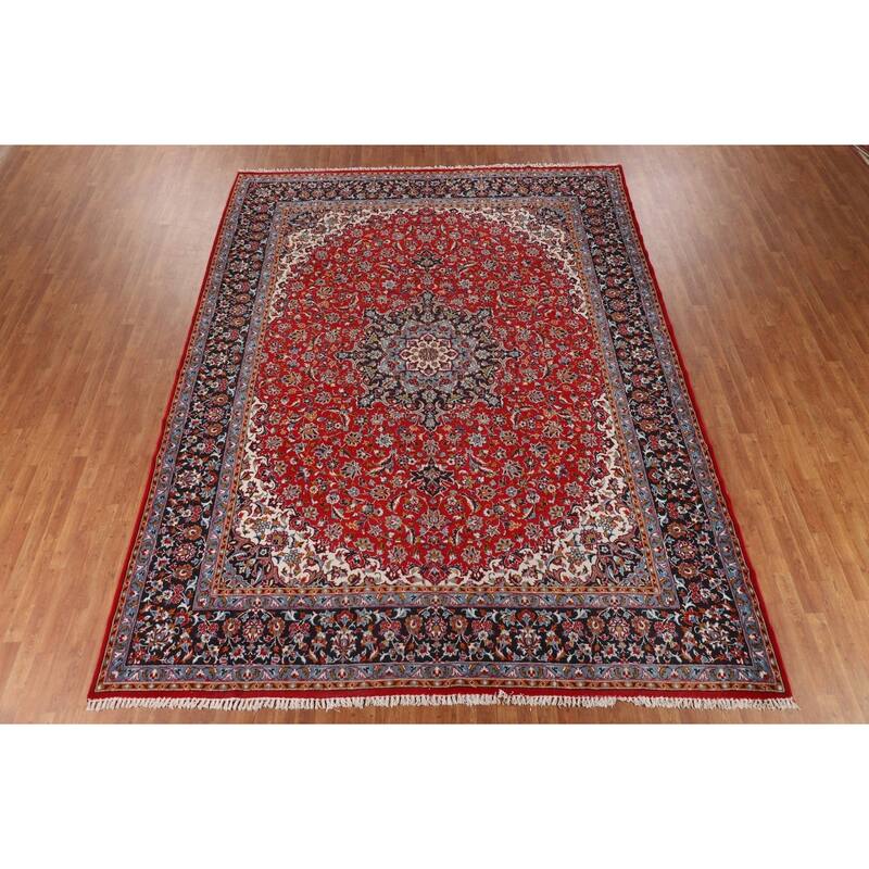Floral Red Kashan Turkish Area Rug Dining Room Machine Made Carpet - 9'9" x 12'7"