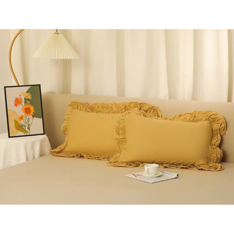 Triple Ruffle Pillowcases, Set of 2 Pillow Covers, Bedding Pillow Shams with Envelope Closure