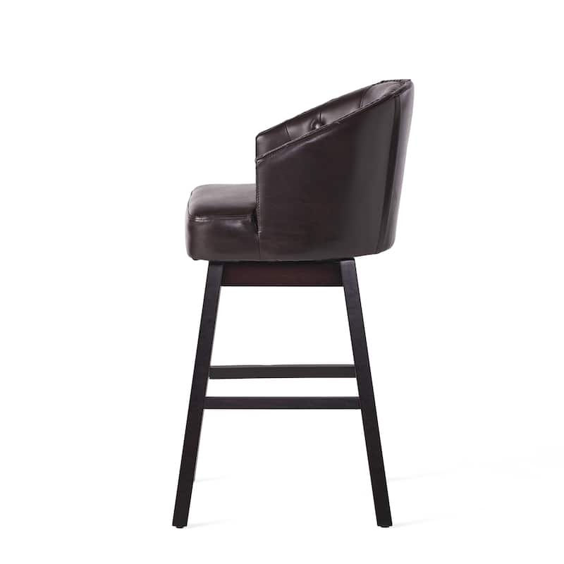 PU Leather Swivel Bar Stools Set of 2, Counter Height Upholstered Bar Stools, Dining Chairs with Nailhead Trim & Wood Legs