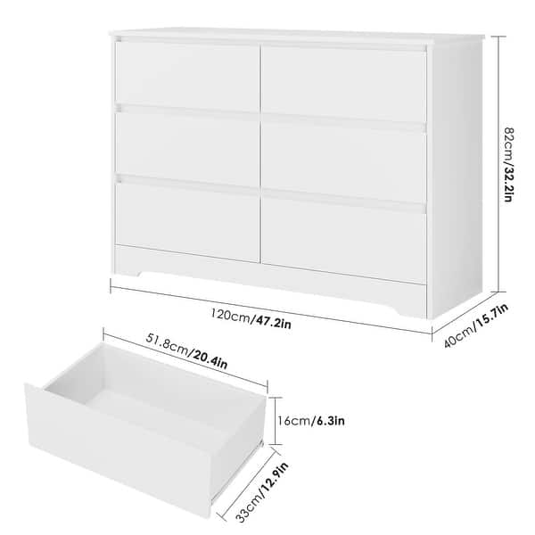 6 Drawer Double Dresser, White Dresser for Bedroom, Modern 6 Chest of