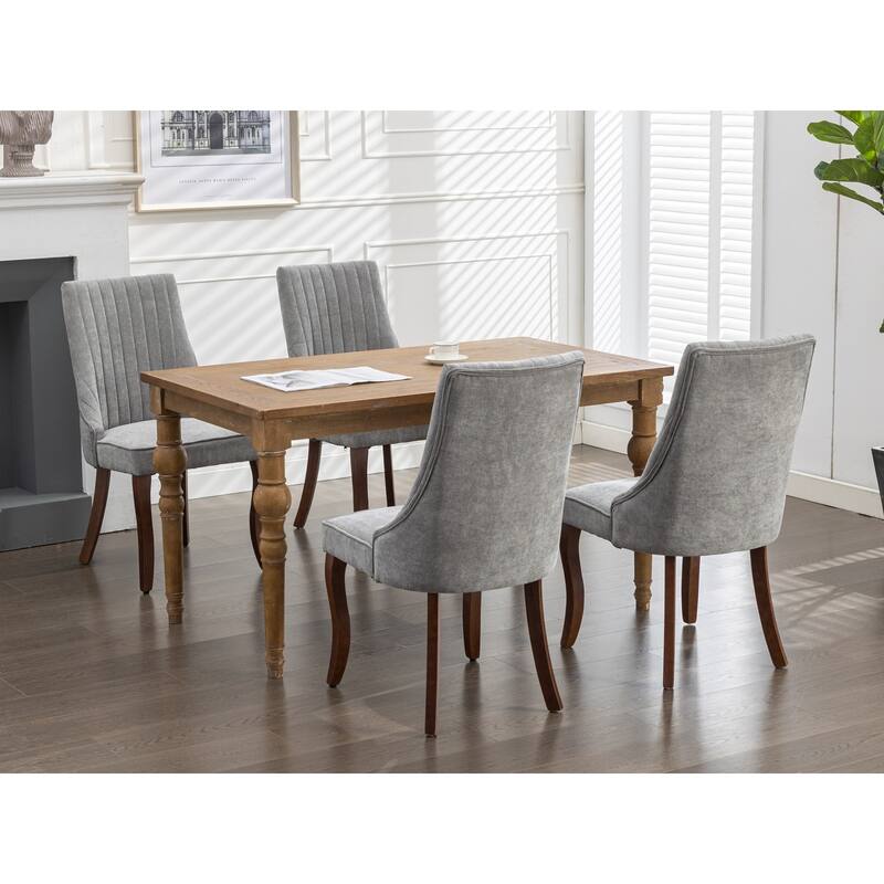 GDF Studio- Rayon Linen Upholstered Dining Chair with Wood Curved Legs, Set of 2