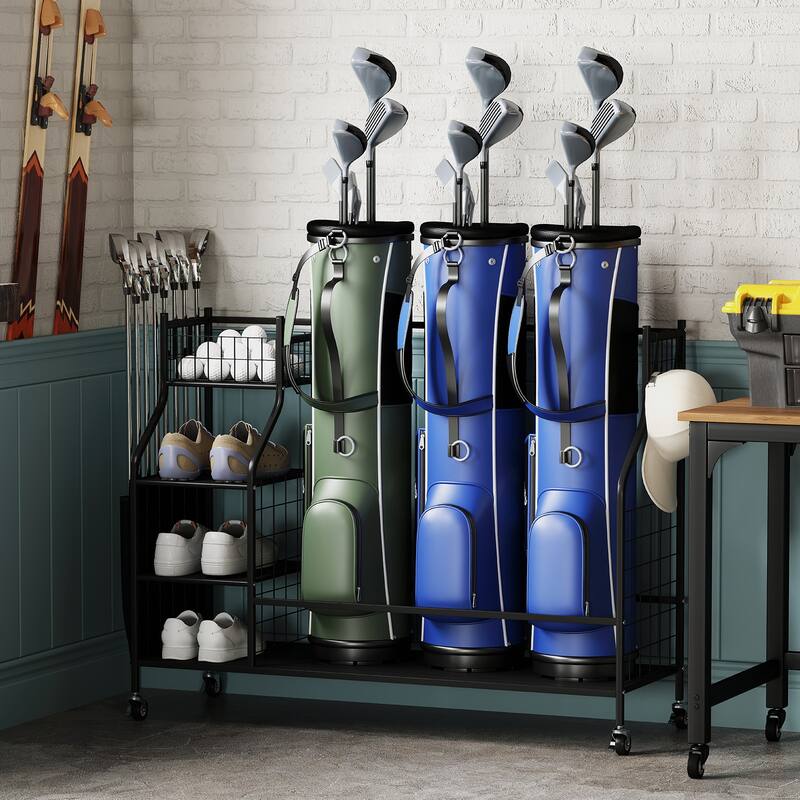 Gymax Golf Bag Organizer 3 Golf Bag Stand for Clubs Balls and Golfing