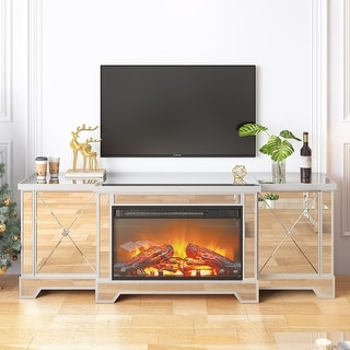 Mixoy Mirrored Fireplace TV Stand LED Living Room Console Entertainment Center with 7 Colors Flames Door Television Cabinet On Sale Bed Bath Beyond 39631744