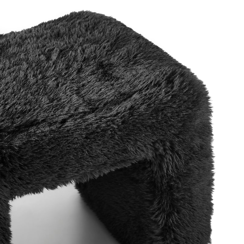 Roundhill Furniture Zorya Faux Fur U-Shaped Ottoman, Set of 2