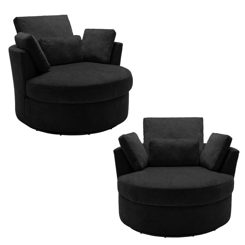 Set of 2 Upholstered Swivel Accent Barrel Chairs with Toss Pillows