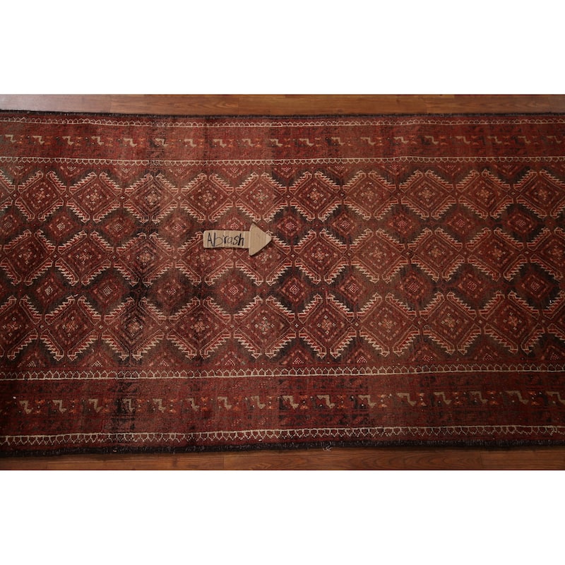Geometric Balouch Persian Vintage Runner Rug Handmade Wool Carpet - 3'3"x 9'5"