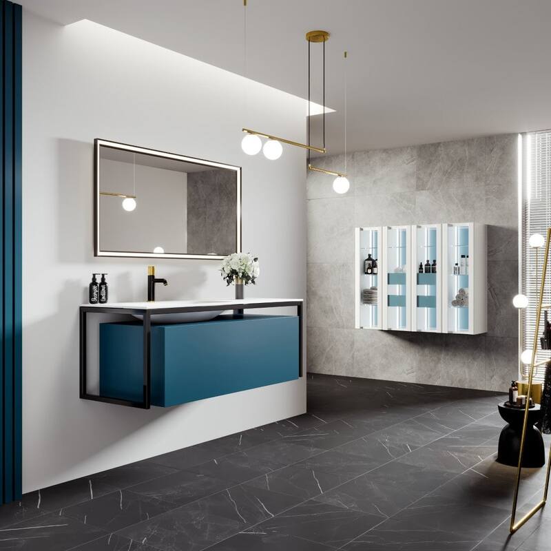 Modena 51 in. Blue Wall Mount SS Bath Vanity with Solid Surface Top