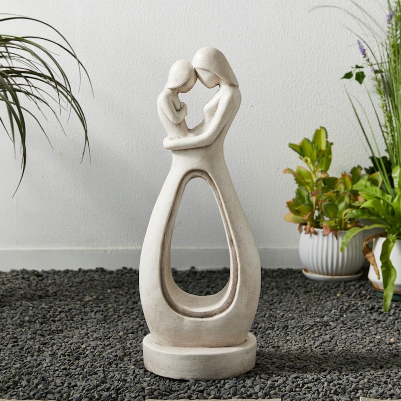 Glitzhome 24.75"H Modern Abstract Sculpture Hugging Mother and Baby Garden Statue